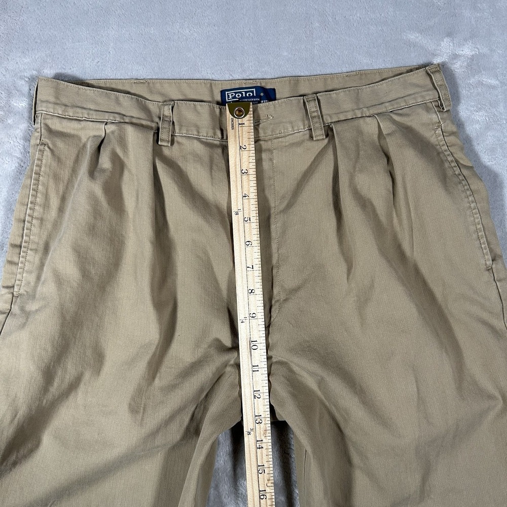 VTG 90s Polo Ralph Lauren Andrew Pant Men 35x30 Beige Classic Chino Pleated USA - Picture 11 of 16